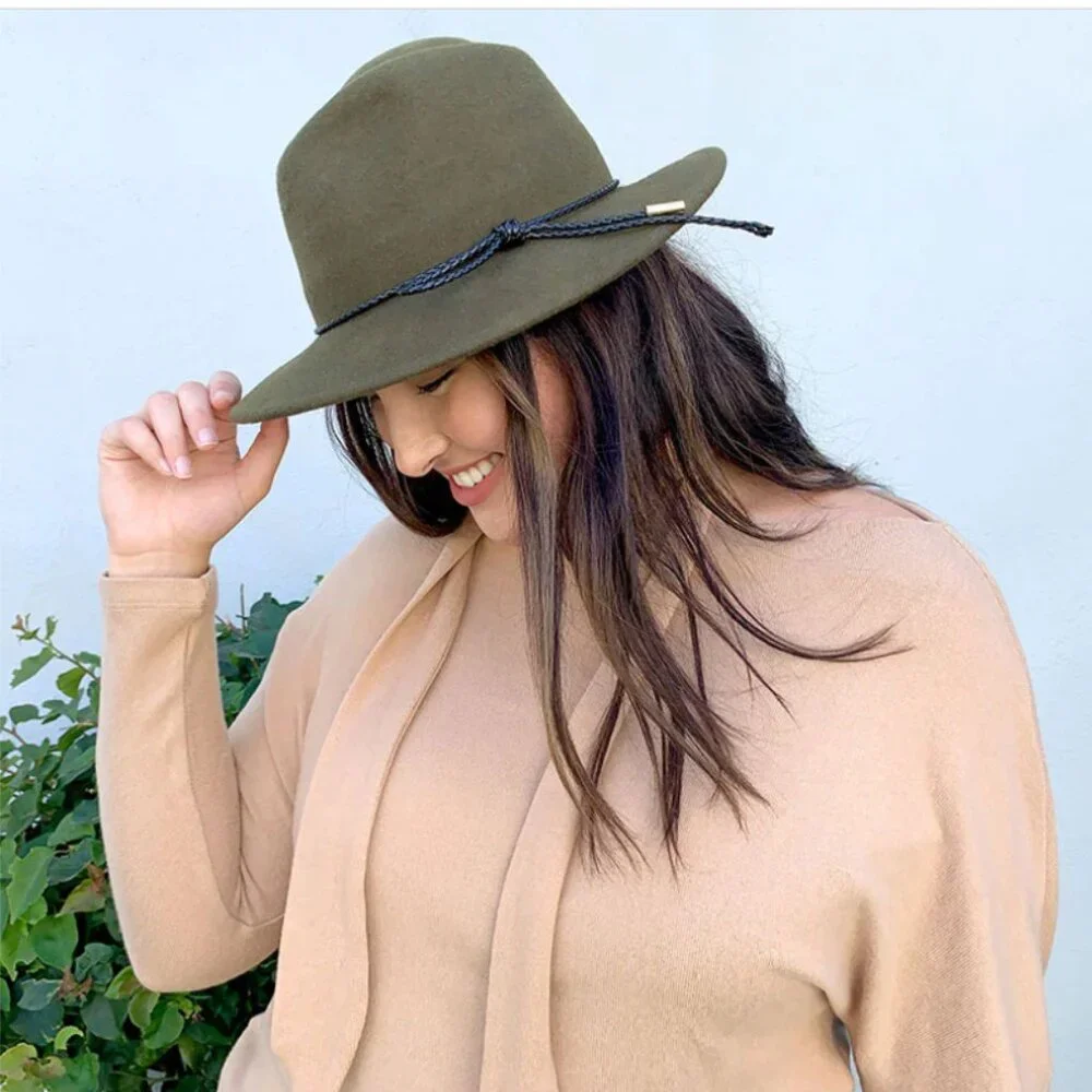 summer & rose Women's 100% Wool Fedora‎ One Size Olive Green